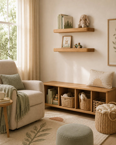 Rounded Edge Floating Shelf for Nursery - Oak Finish
