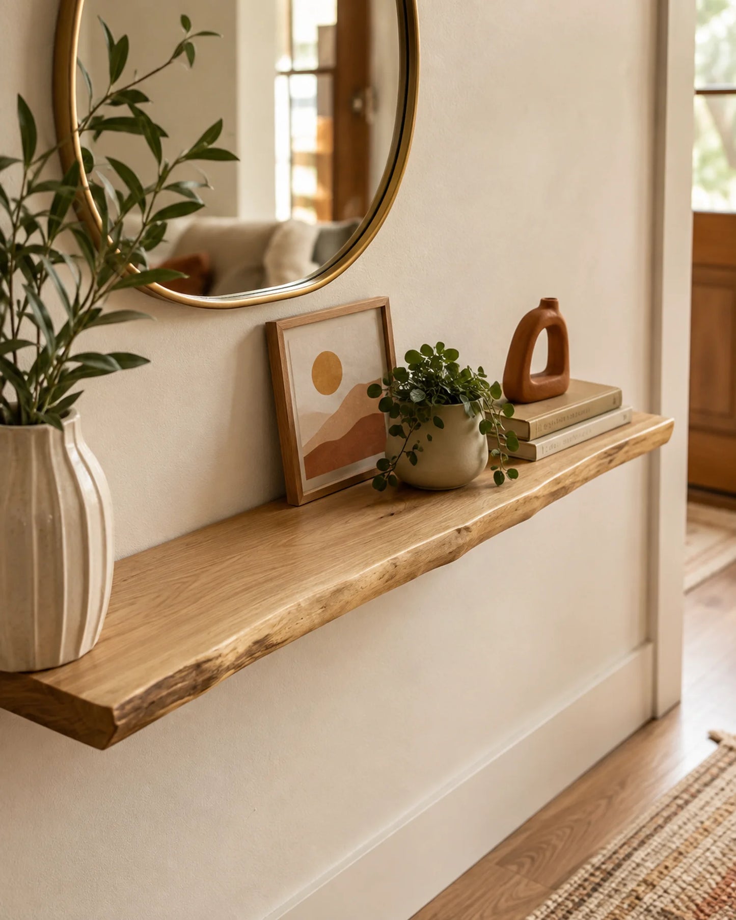 Live Edge Floating Shelves for Bedroom - Set of 2, Oak Finish