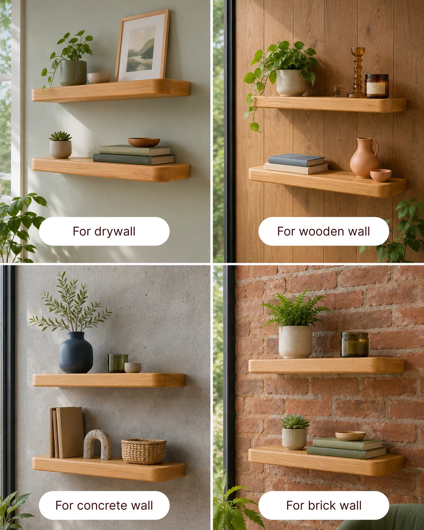 Rounded Edge Floating Shelf for Bedroom - Ash Finish