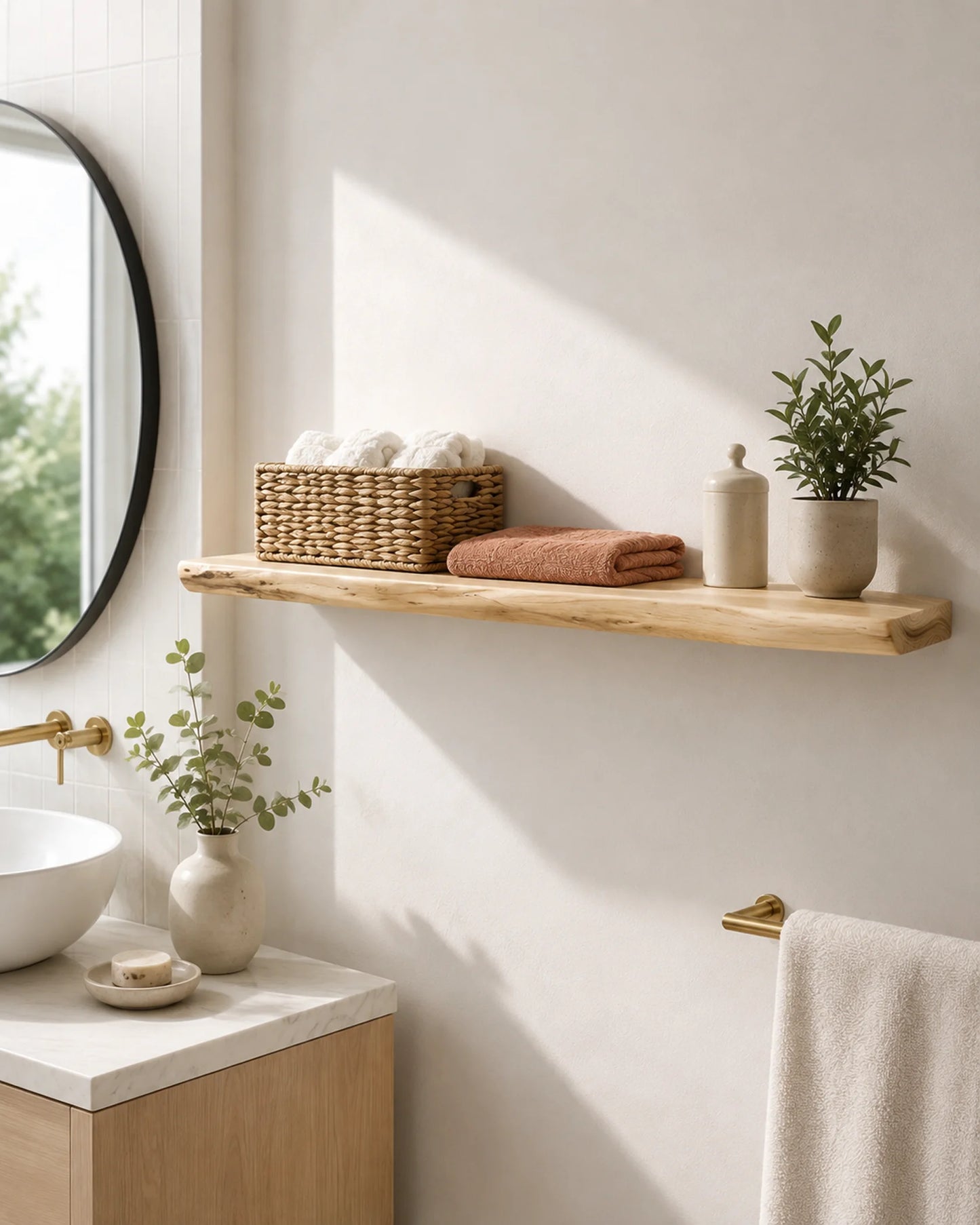 Live Edge Floating Shelf for Bathroom - Ash Finish