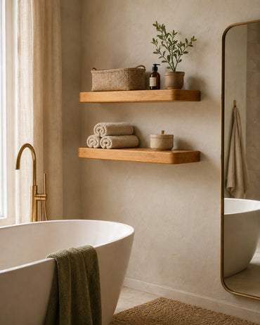 Rounded Edge Floating Shelf for Bathroom - Oak Finish