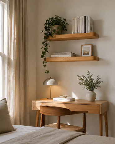 Rounded Edge Floating Shelf for Bedroom - Oak Finish
