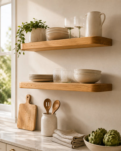Rounded Edge Floating Shelf for Kitchen - Oak Finish