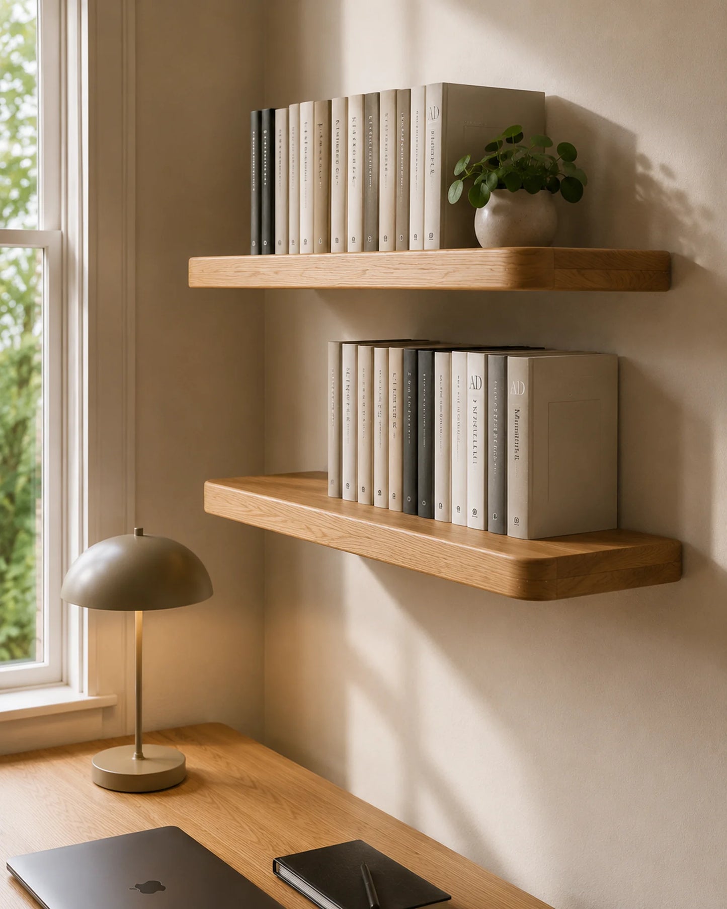 Rounded Edge Floating Shelf for Office - Oak Finish