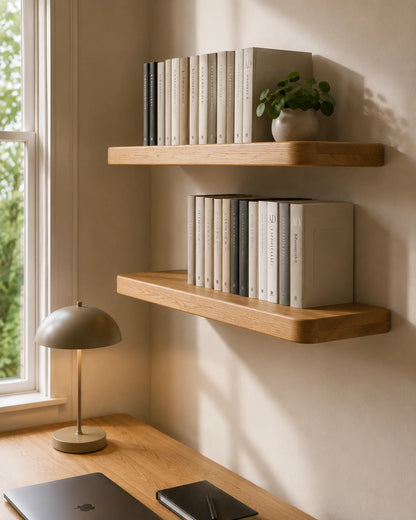 Rounded Edge Floating Shelf for Office - Oak Finish