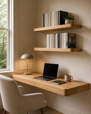 Rounded Edge Floating Shelf for Office - Oak Finish