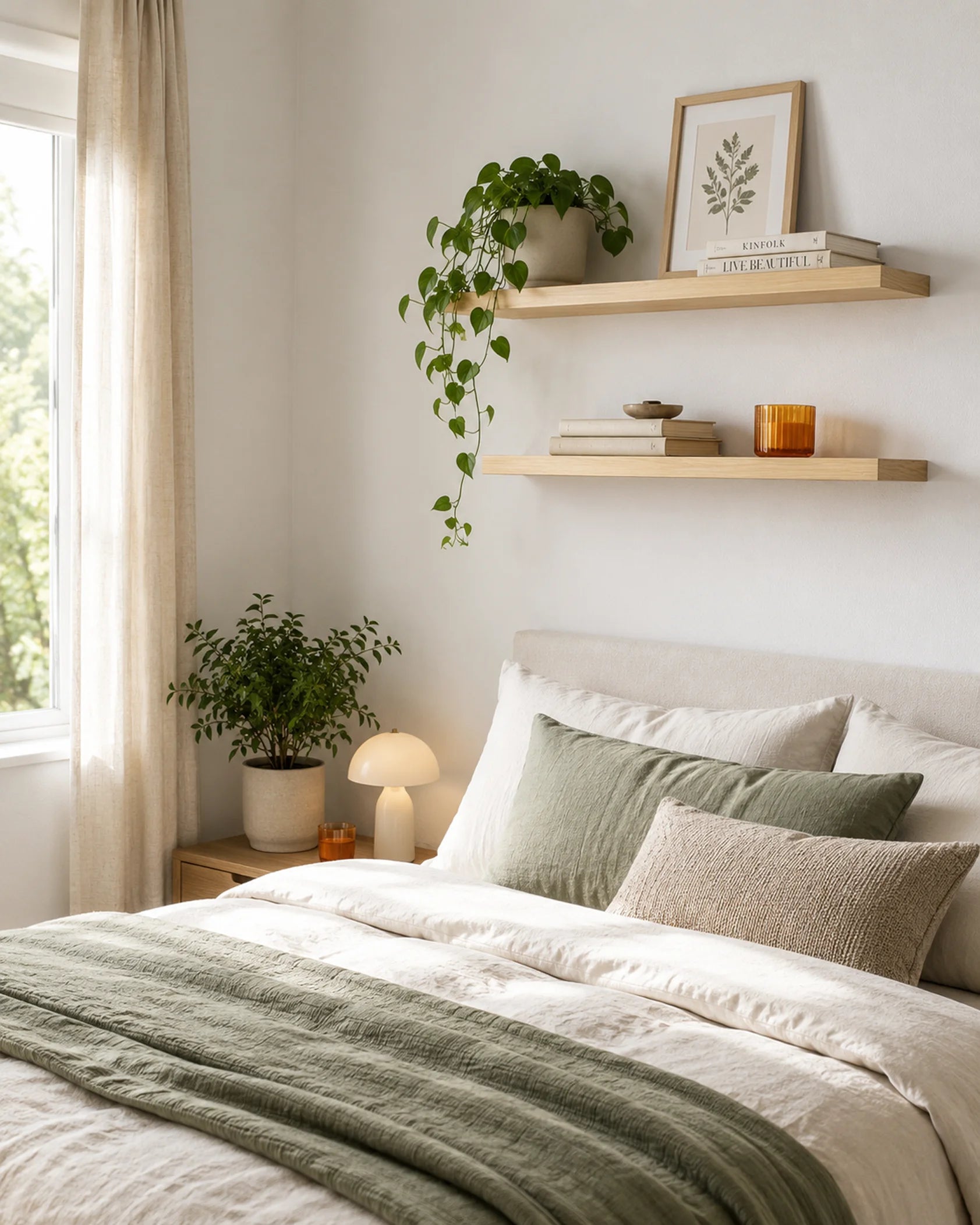 Straight Edge Floating Shelf for Bedroom - Ash Finish