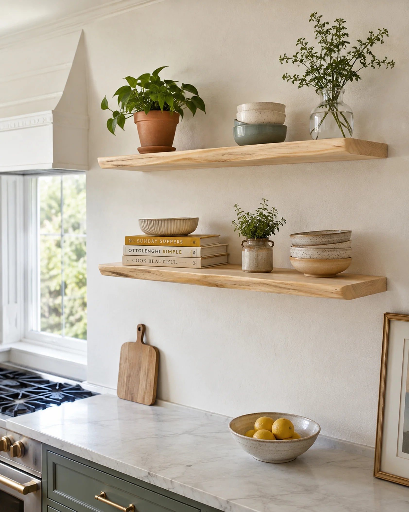 Live Edge Floating Shelf for Kitchen - Ash Finish