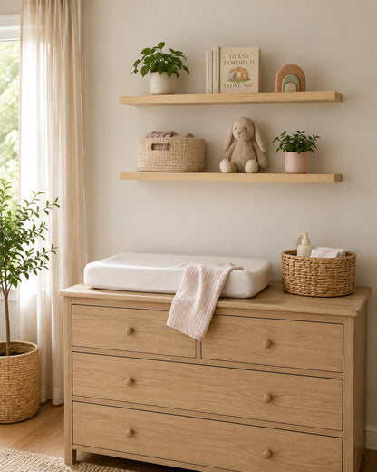 Straight Edge Floating Shelf for Nursery - Ash Finish
