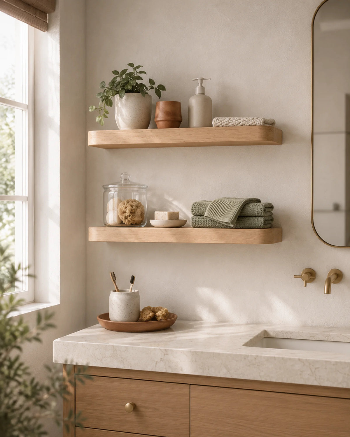 Rounded Edge Floating Shelf for Bathroom - Ash Finish