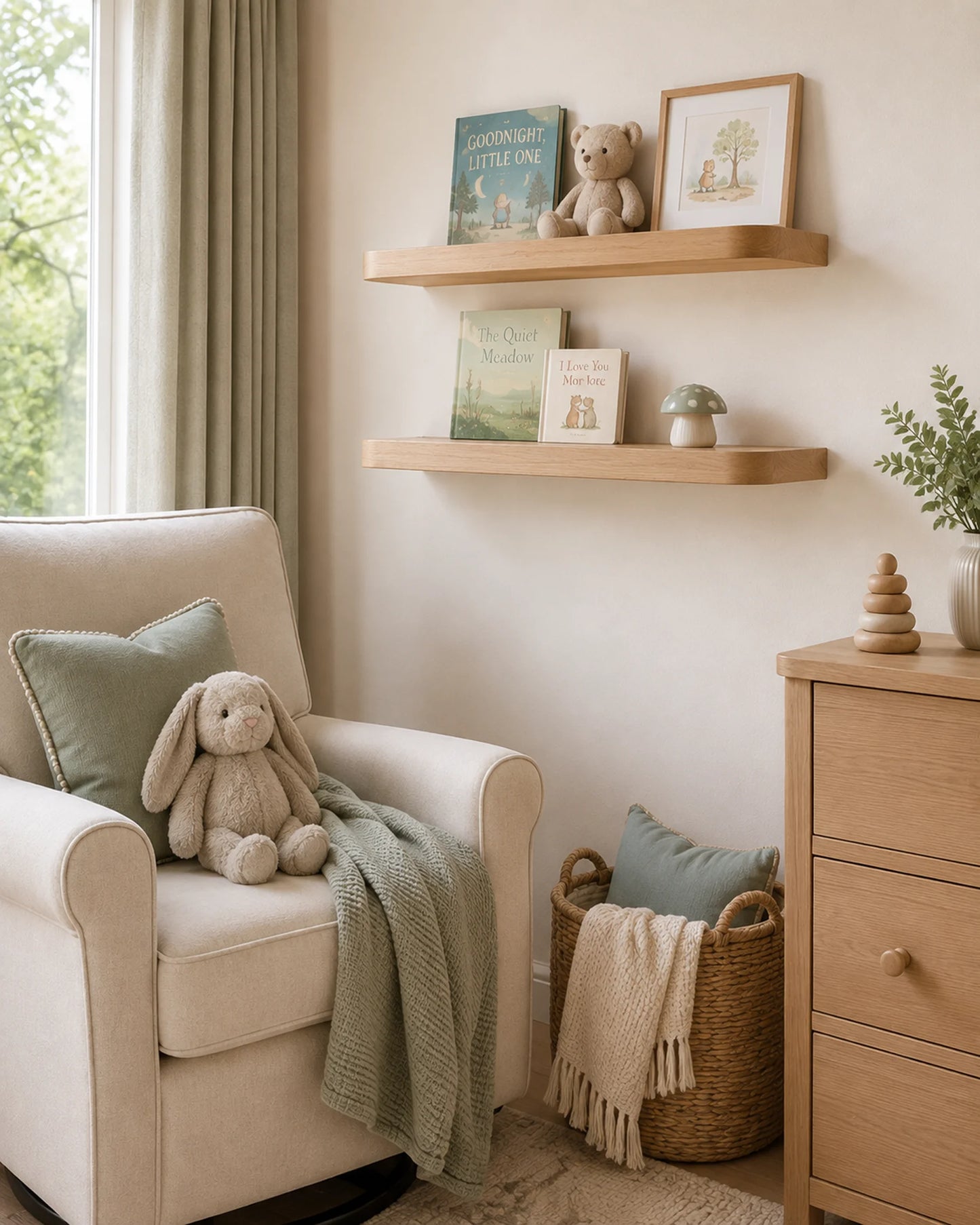 Rounded Edge Floating Shelf for Nursery - Ash Finish