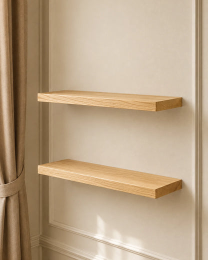Straight Edge Floating Shelves for Office - Set of 2, Ash Finish
