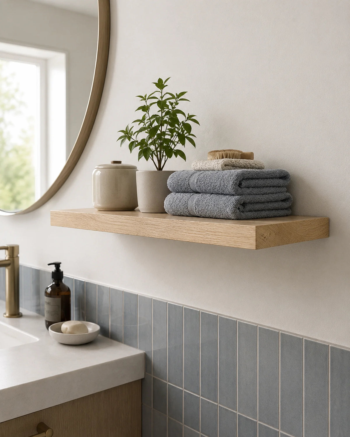 Straight Edge Floating Shelf for Bathroom - Ash Finish