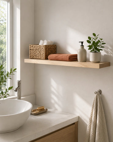 Straight Edge Floating Shelf for Bathroom - Ash Finish