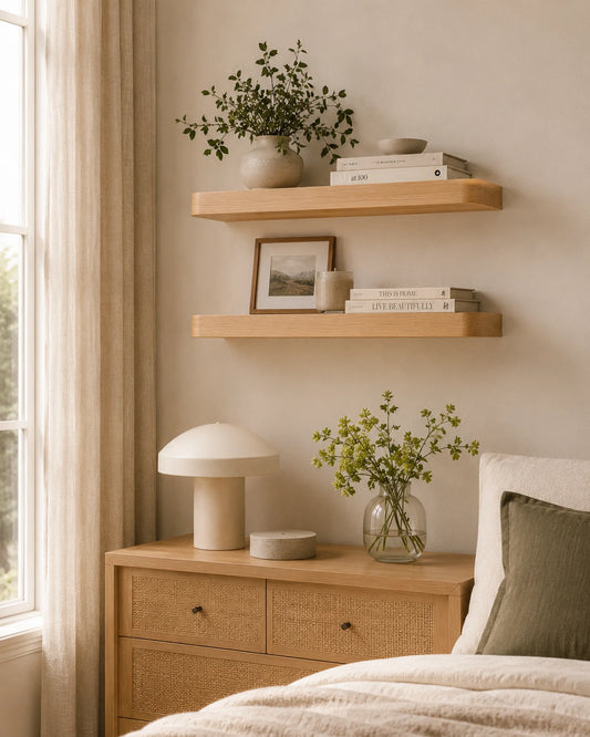 Rounded Edge Floating Shelf for Bedroom - Ash Finish
