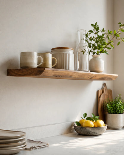 Live Edge Floating Shelf for Kitchen - Walnut Finish