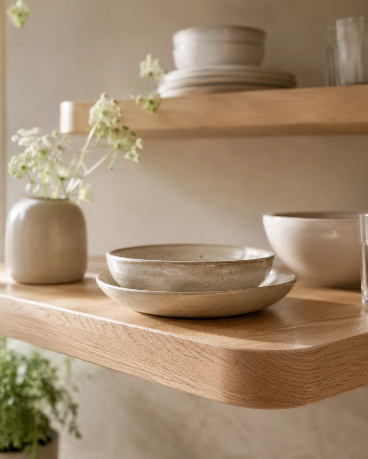 Rounded Edge Floating Shelves for Kitchen - Set of 2, Ash Finish