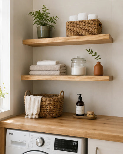 Straight Edge Floating Shelf for Bathroom - Oak Finish