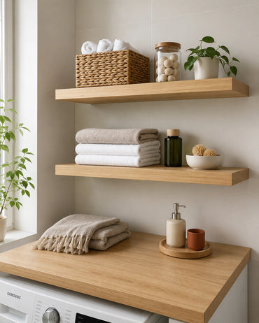 Straight Edge Floating Shelf for Bathroom - Oak Finish