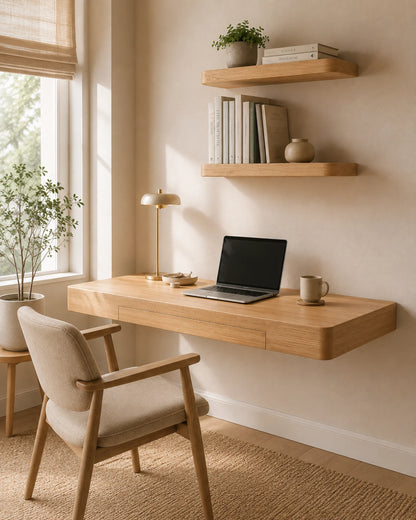 Rounded Edge Floating Shelf for Office - Ash Finish