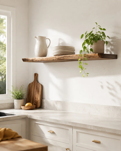 Live Edge Floating Shelf for Kitchen - Walnut Finish