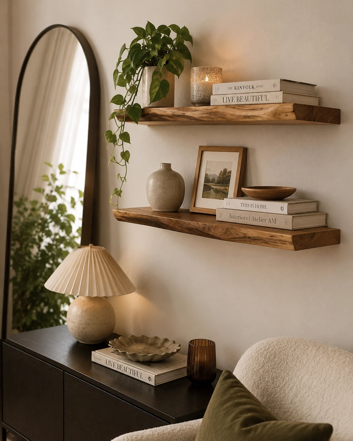 Live Edge Floating Shelf for Office - Walnut Finish