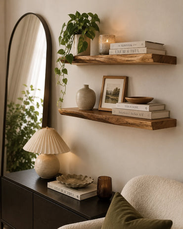 Live Edge Floating Shelf for Bedroom - Walnut Finish