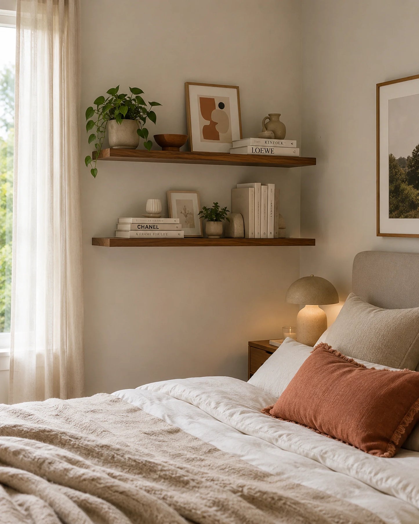 Straight Edge Floating Shelf for Bedroom - Walnut Finish