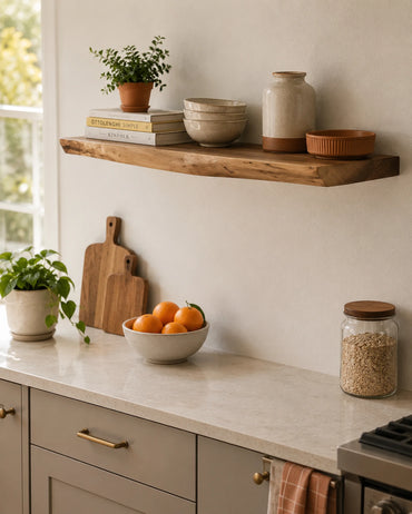 Live Edge Floating Shelf for Kitchen - Walnut Finish
