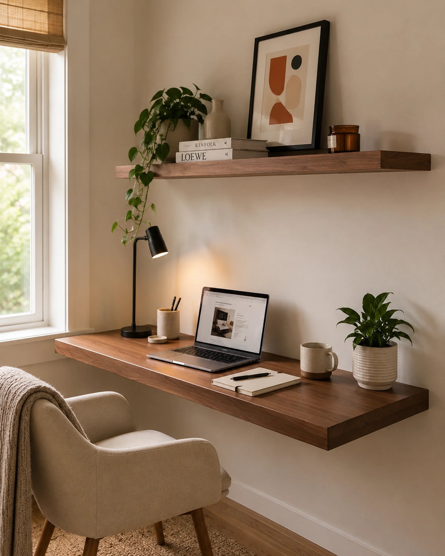 Straight Edge Floating Shelf for Office - Walnut Finish