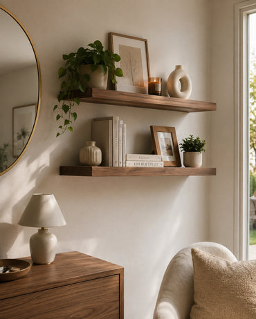 Straight Edge Floating Shelf for Office - Walnut Finish