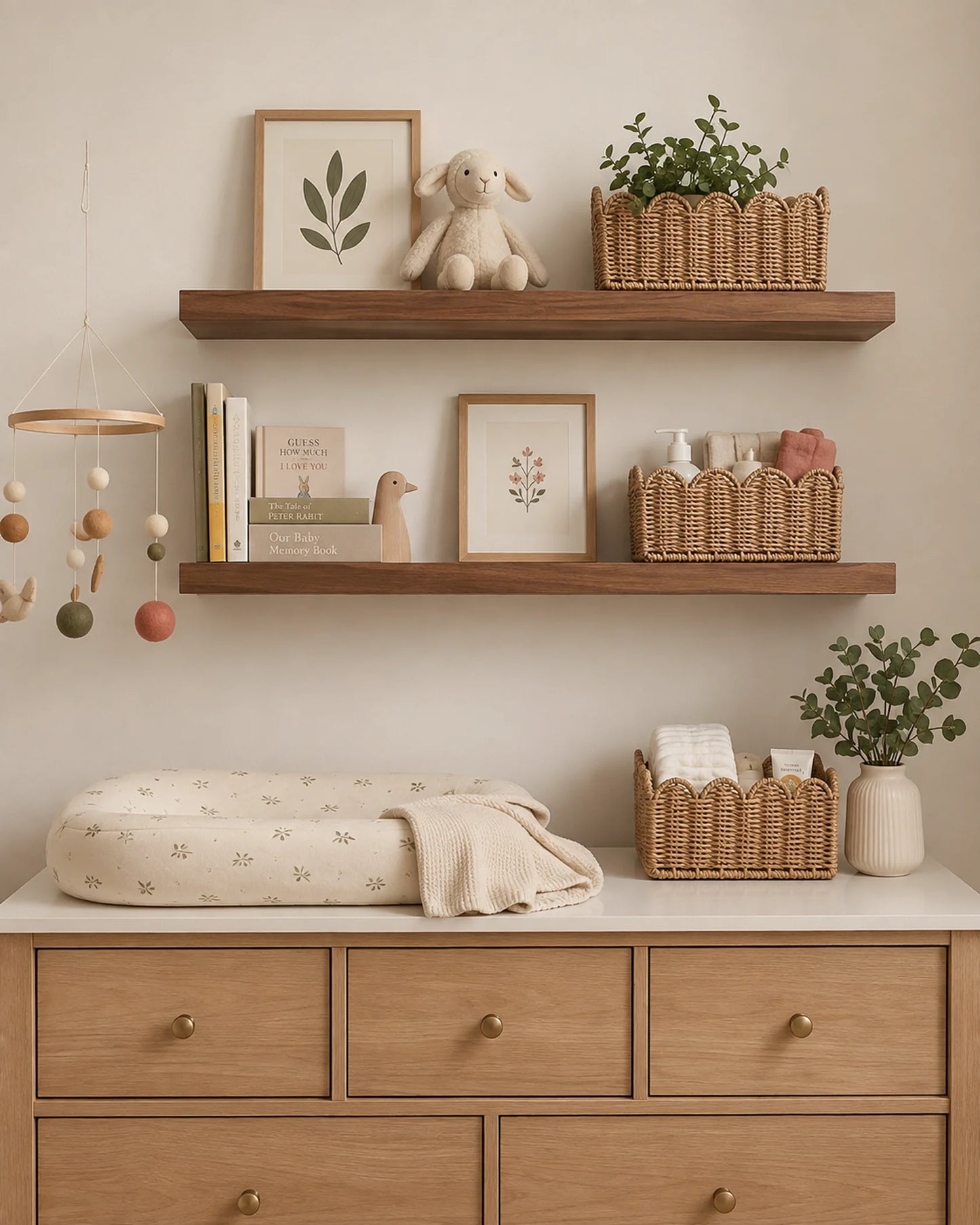 Straight Edge Floating Shelf for Nursery - Walnut Finish