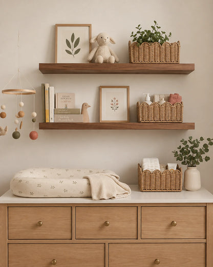 Straight Edge Floating Shelf for Nursery - Walnut Finish