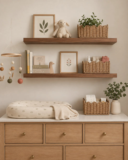 Straight Edge Floating Shelf for Nursery - Walnut Finish