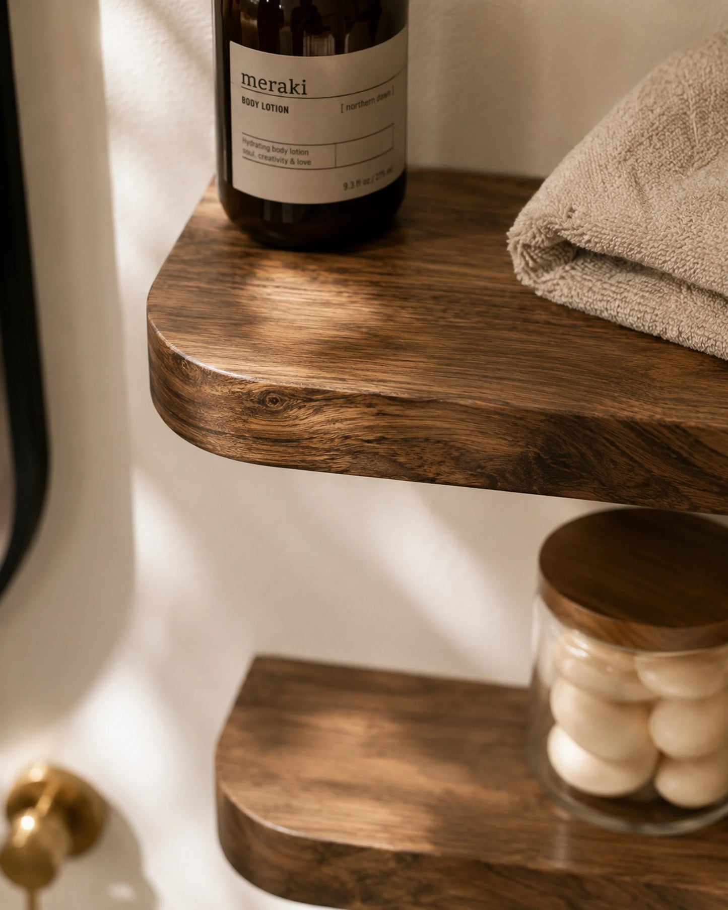 Rounded Edge Floating Shelf for Bathroom - Walnut Finish