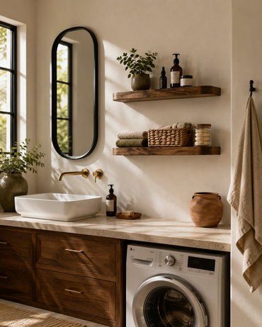 Rounded Edge Floating Shelf for Bathroom - Walnut Finish