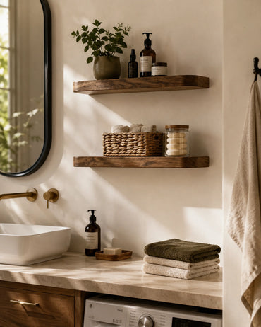 Rounded Edge Floating Shelves for Bathroom - Set of 2, Walnut Finish
