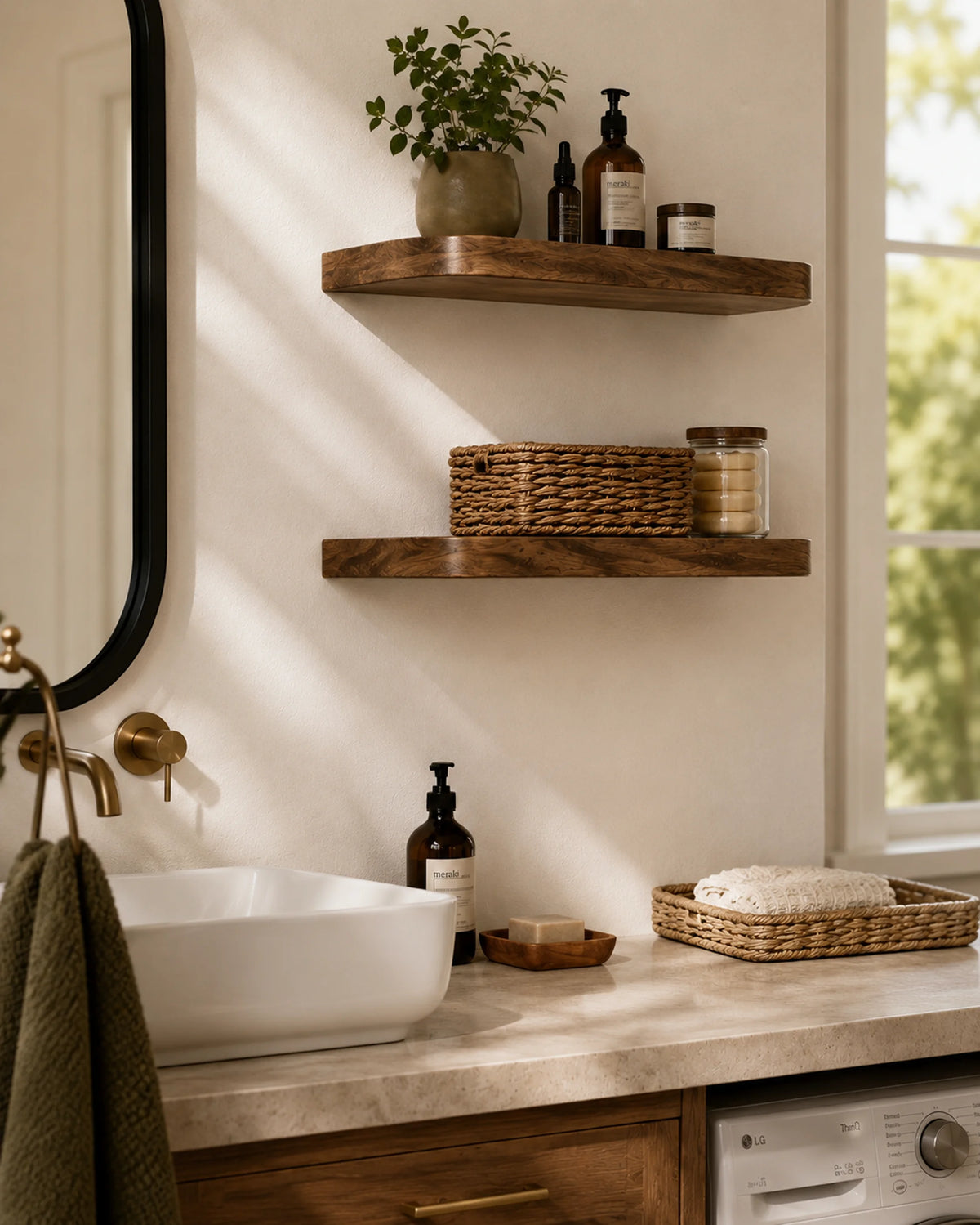 Rounded Edge Floating Shelf for Bathroom - Walnut Finish
