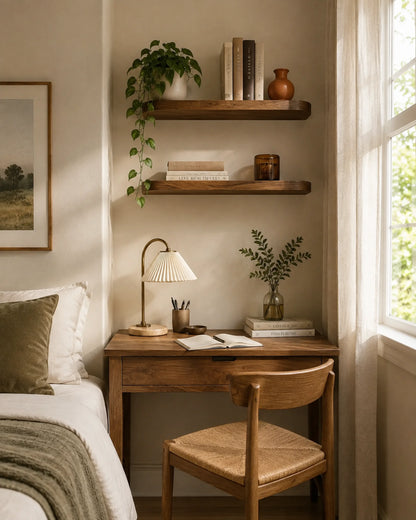 Rounded Edge Floating Shelf for Bedroom - Walnut Finish