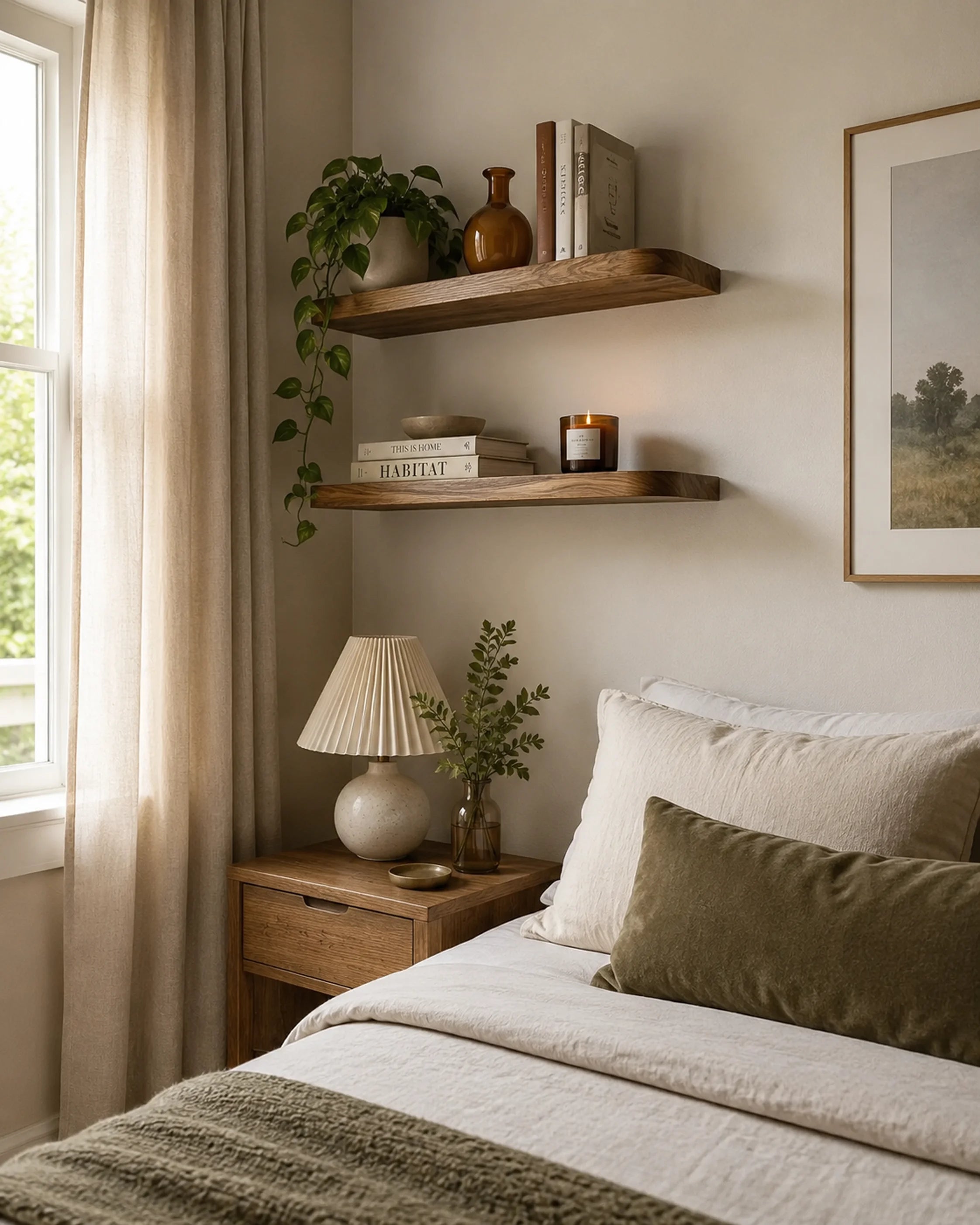 Rounded Edge Floating Shelf for Bedroom - Walnut Finish