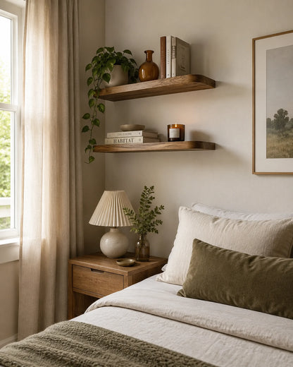 Rounded Edge Floating Shelf for Bedroom - Walnut Finish