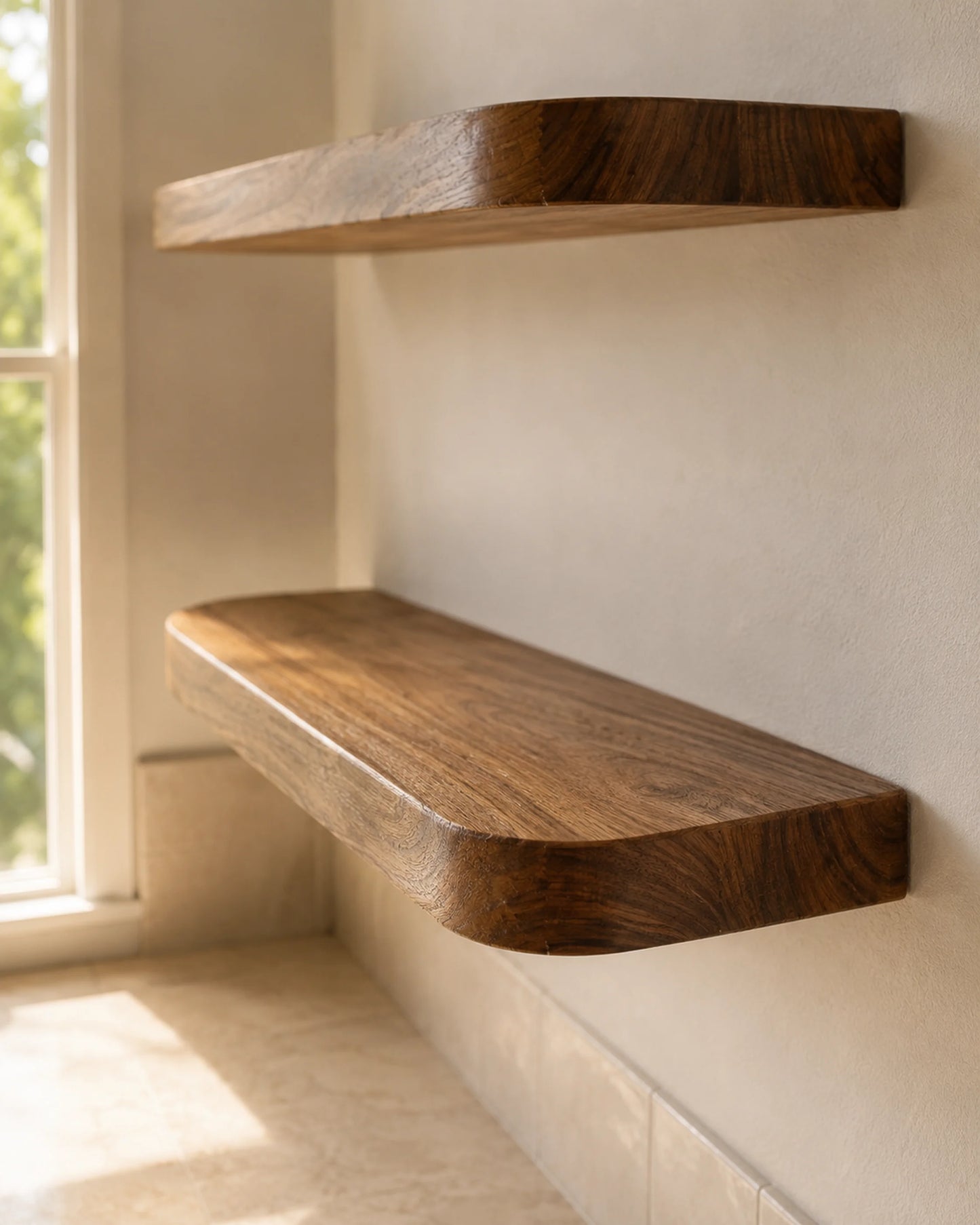 Rounded Edge Floating Shelf for Office - Walnut Finish