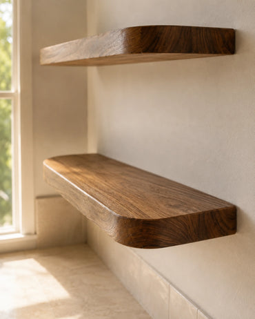 Rounded Edge Floating Shelves for Office - Set of 2, Walnut Finish