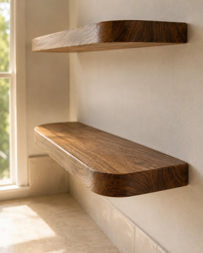 Rounded Edge Floating Shelf for Office - Walnut Finish