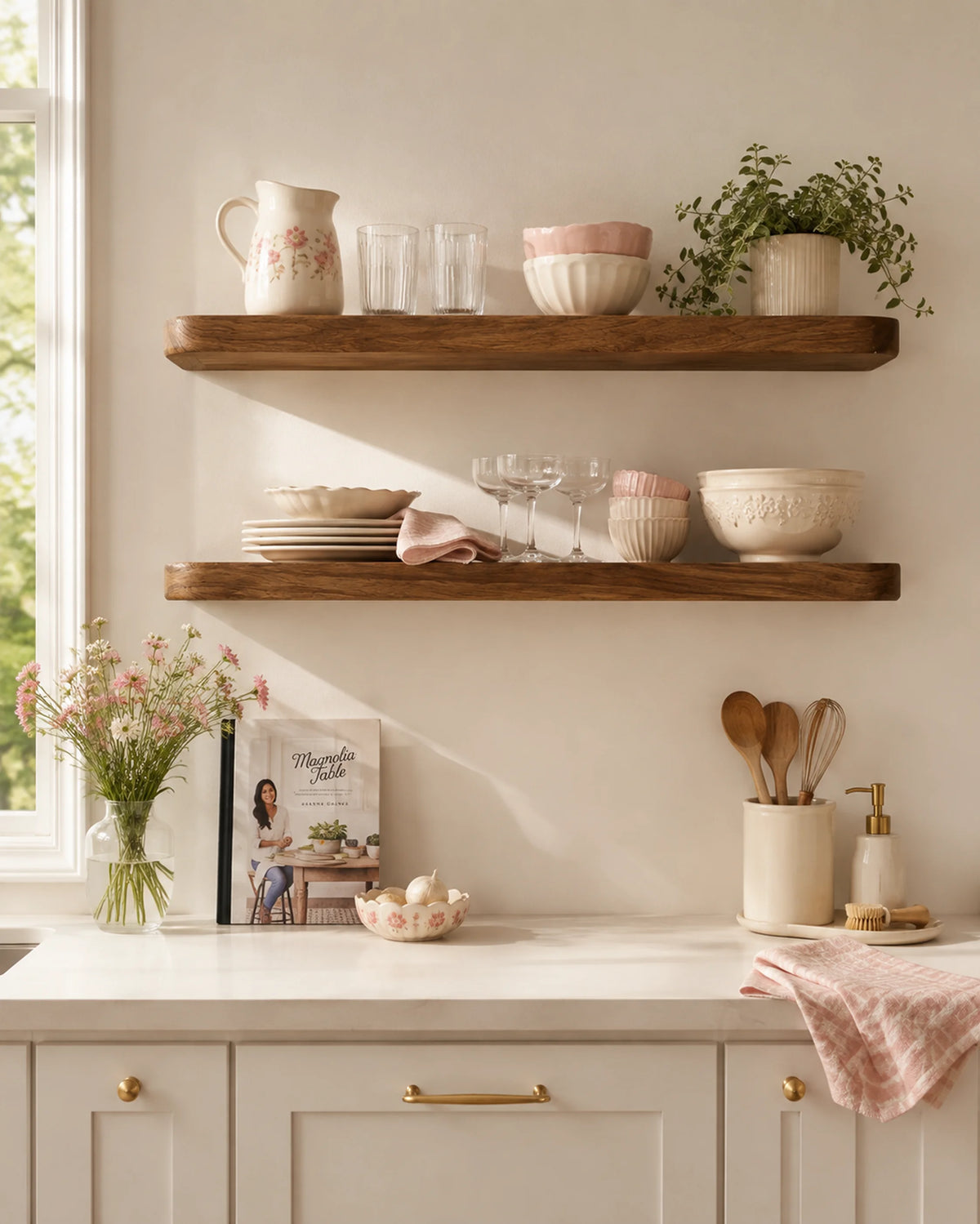 Rounded Edge Floating Shelf for Kitchen - Walnut Finish