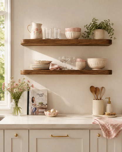 Rounded Edge Floating Shelf for Kitchen - Walnut Finish