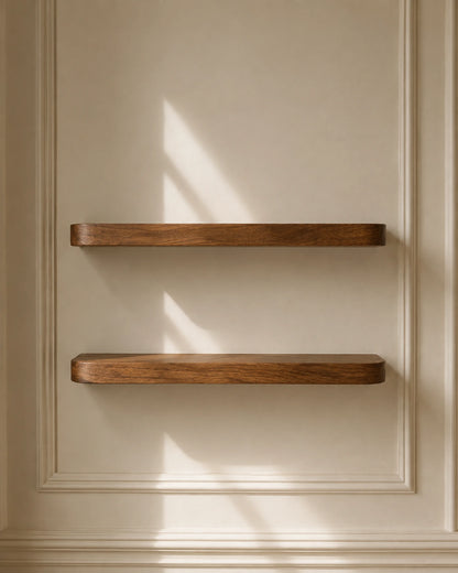 Rounded Edge Floating Shelf for Office - Walnut Finish