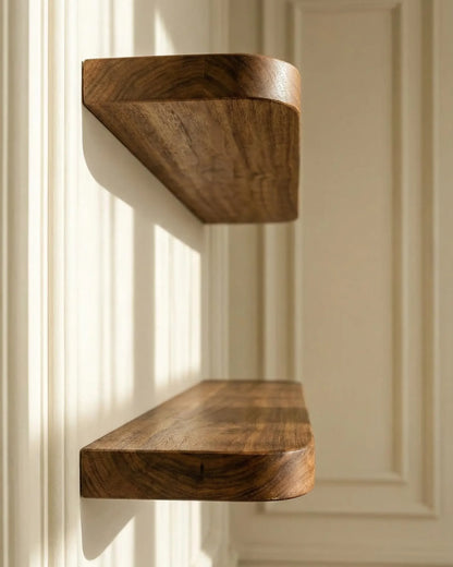 Rounded Edge Floating Shelf for Office - Walnut Finish