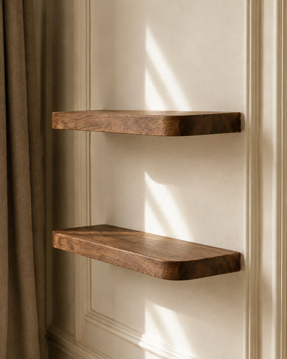 Rounded Edge Floating Shelf for Office - Walnut Finish