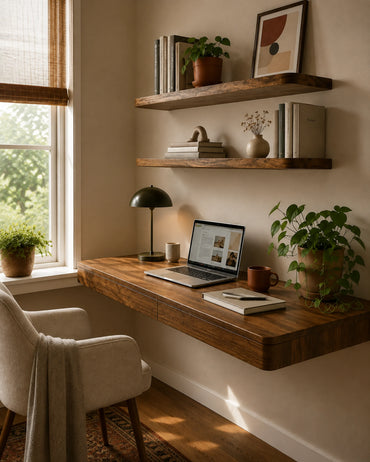 Rounded Edge Floating Shelf for Office - Walnut Finish